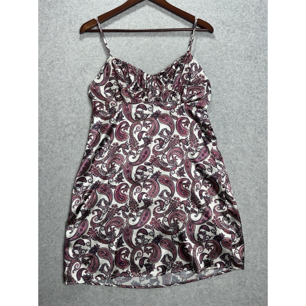 90s Y2K Silky‎ Satin Birch & Stone Women's Floral Mini Slip Dress Milkmaid Sz M - Picture 3 of 16